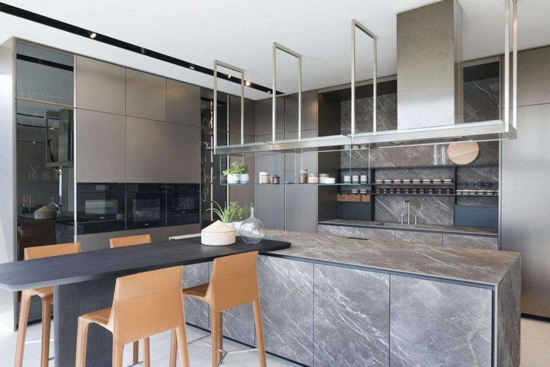 luxury kitchen with marble counters